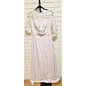 LanTing Bride Wedding Dress Lace Rhinestone Empire Waist Bridal Gown White US 10